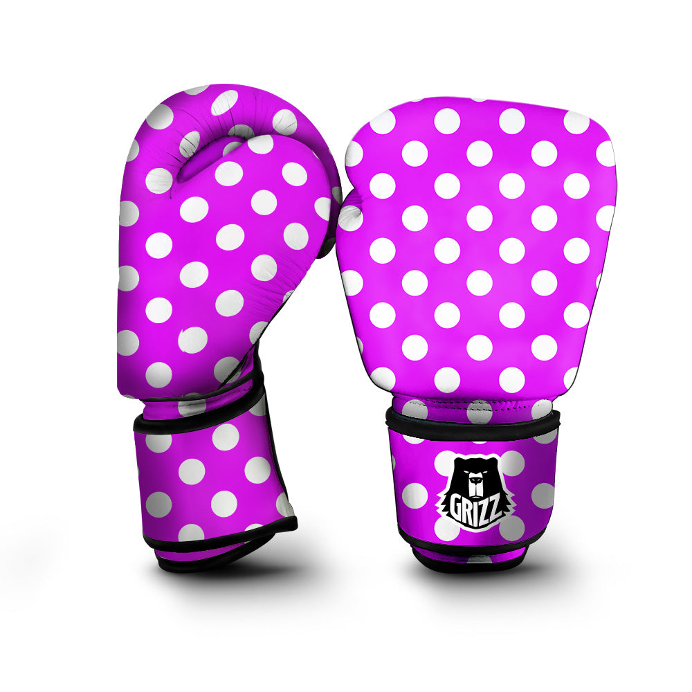 Pink Color Polka Dot Print Pattern Boxing Gloves-grizzshop