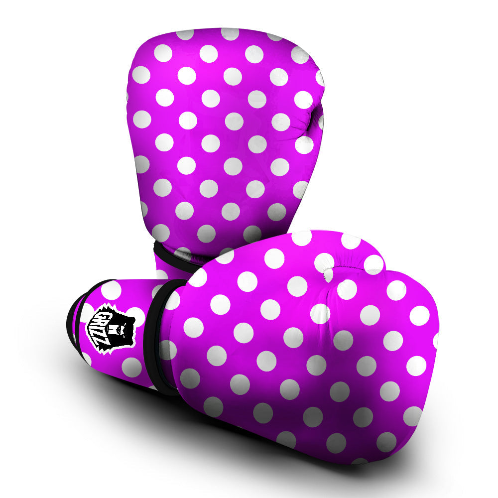 Pink Color Polka Dot Print Pattern Boxing Gloves-grizzshop
