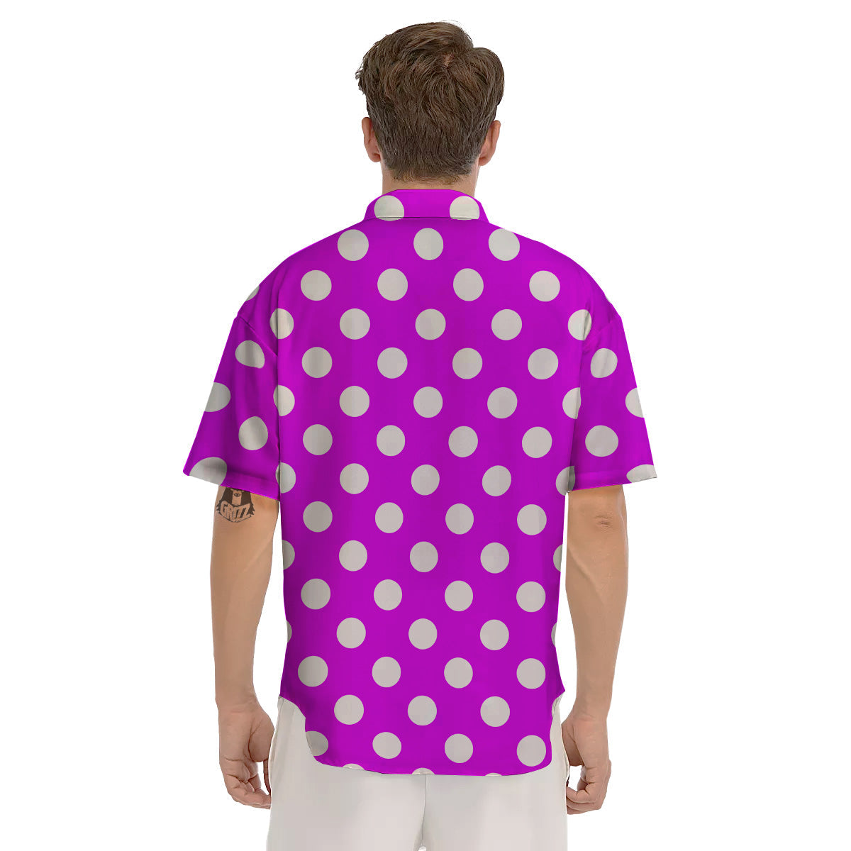 Pink Color Polka Dot Print Pattern Men's Short Sleeve Shirts-grizzshop