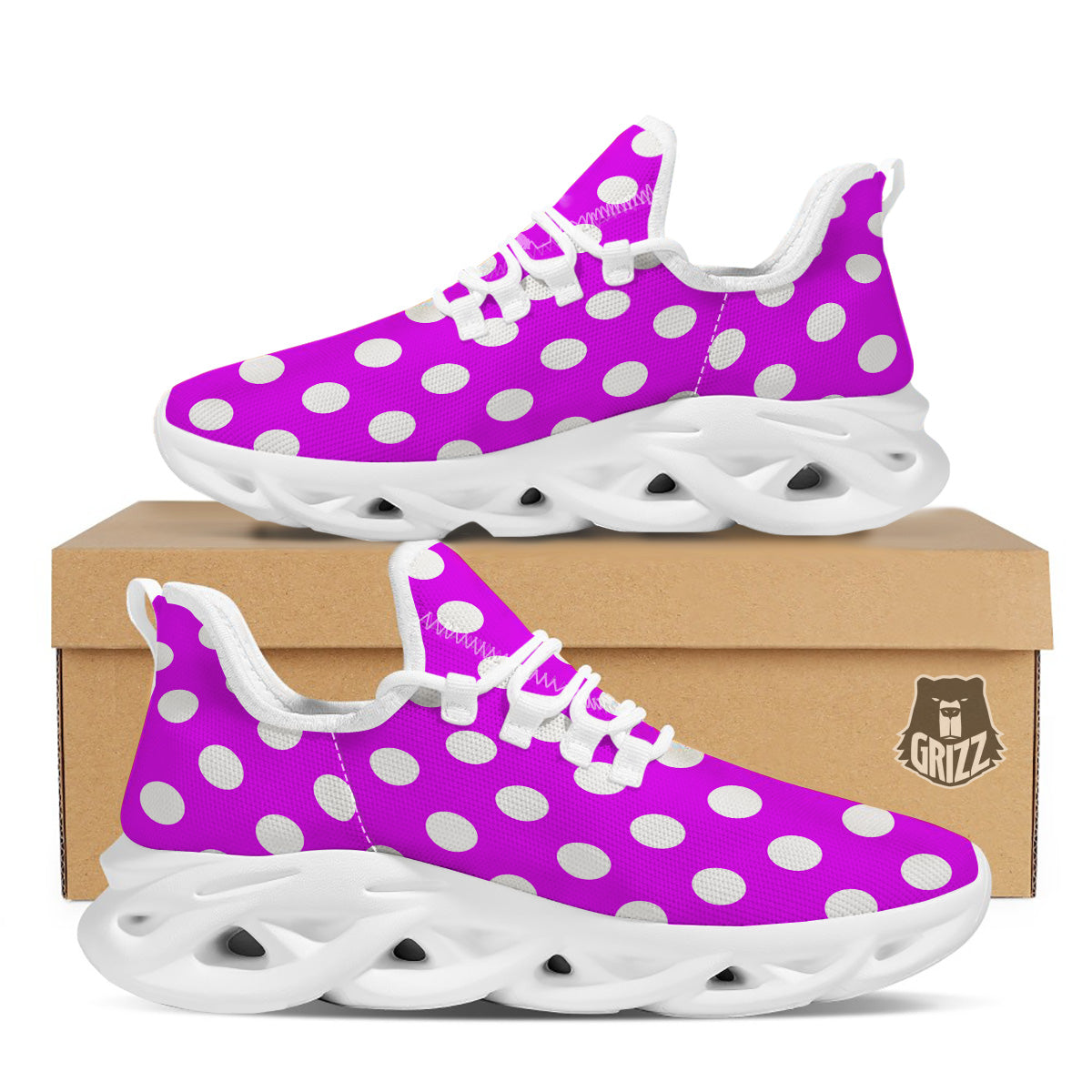 Pink Color Polka Dot Print Pattern White Running Shoes-grizzshop