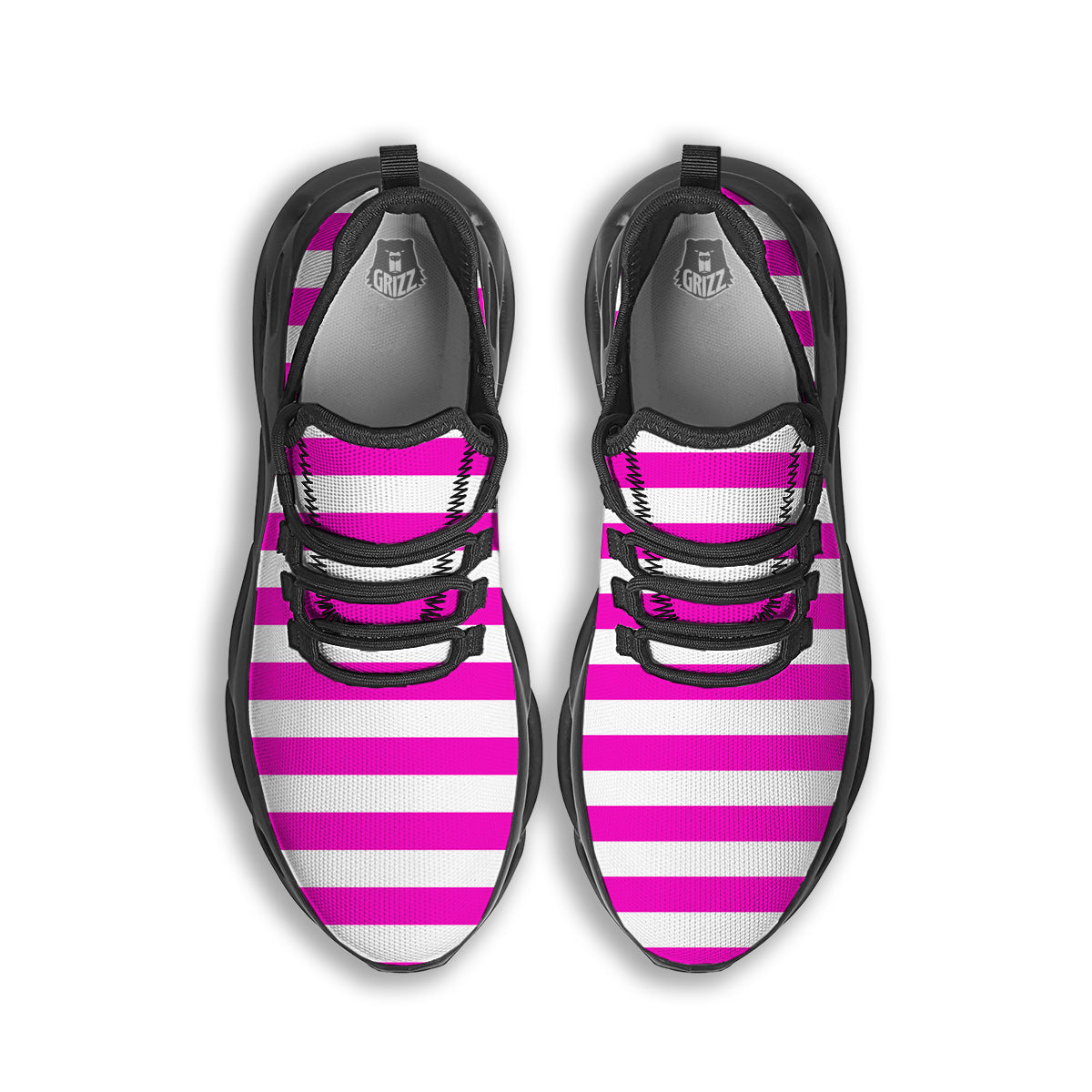 Pink Color Striped Print Black Running Shoes-grizzshop