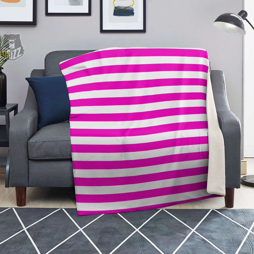 Pink Color Striped Print Blanket-grizzshop