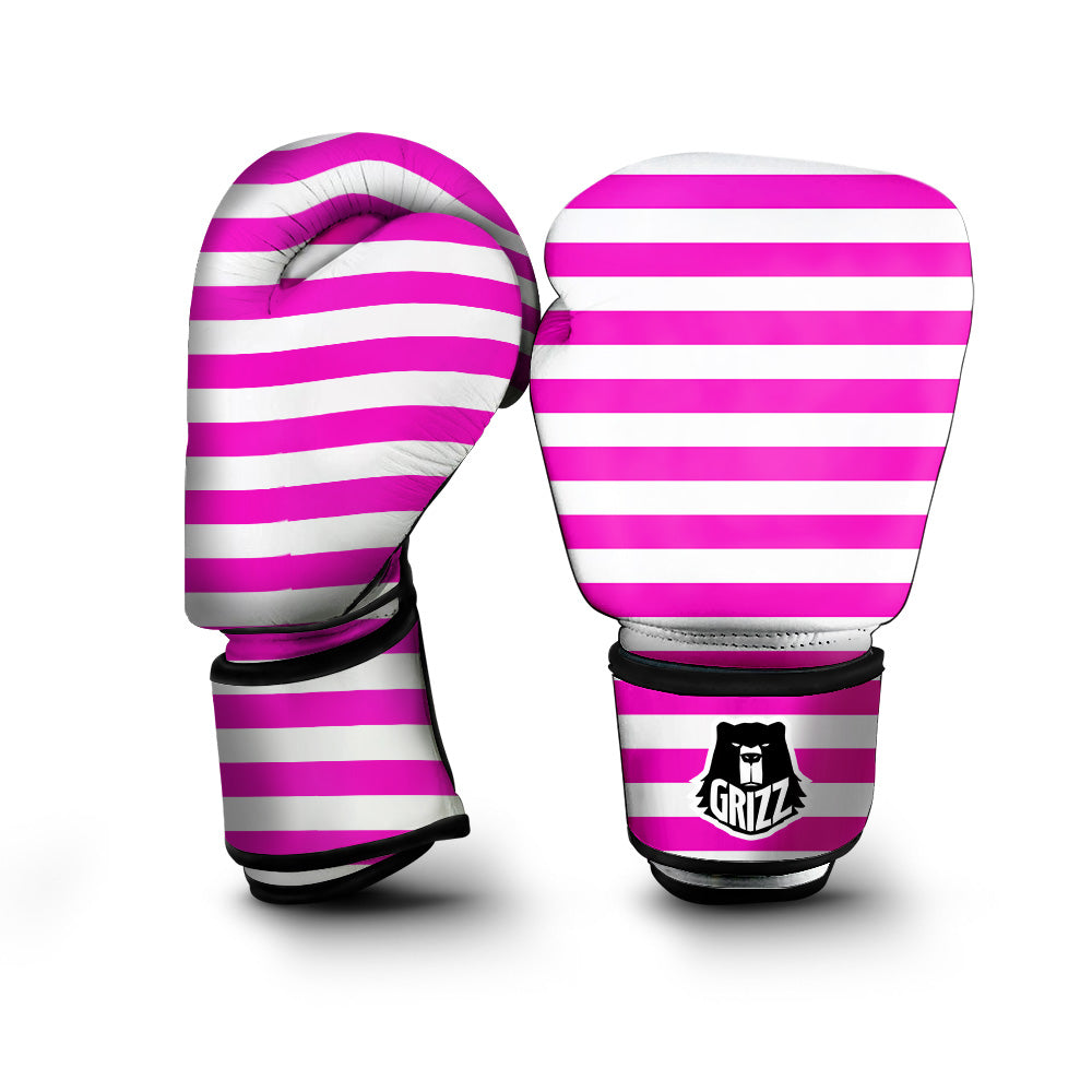 Pink Color Striped Print Boxing Gloves-grizzshop