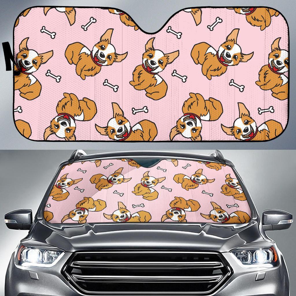 Pink Corgi Pattern Print Car Sun Shade-grizzshop