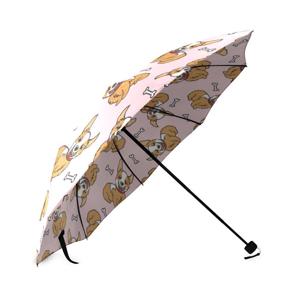 Pink Corgi Pattern Print Foldable Umbrella-grizzshop
