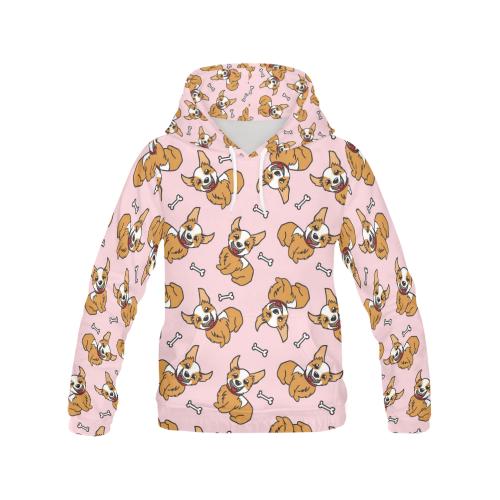 Pink Corgi Pattern Print Men Pullover Hoodie-grizzshop