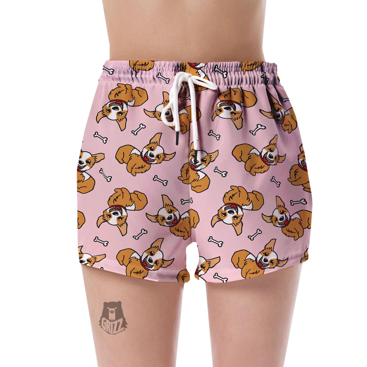 Pink Corgi Pattern Print Women's Shorts-grizzshop