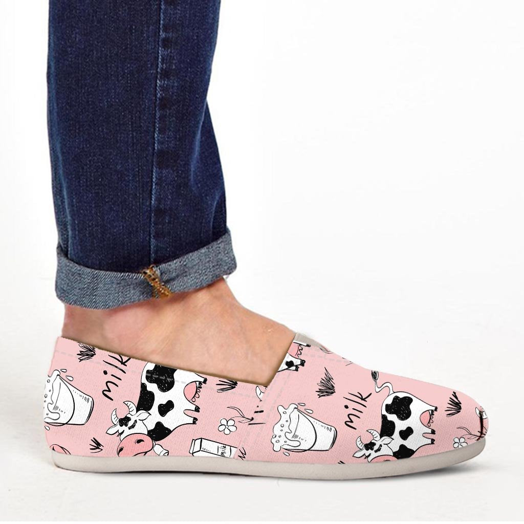 Pink Cow And Milk Print Canvas Shoes-grizzshop