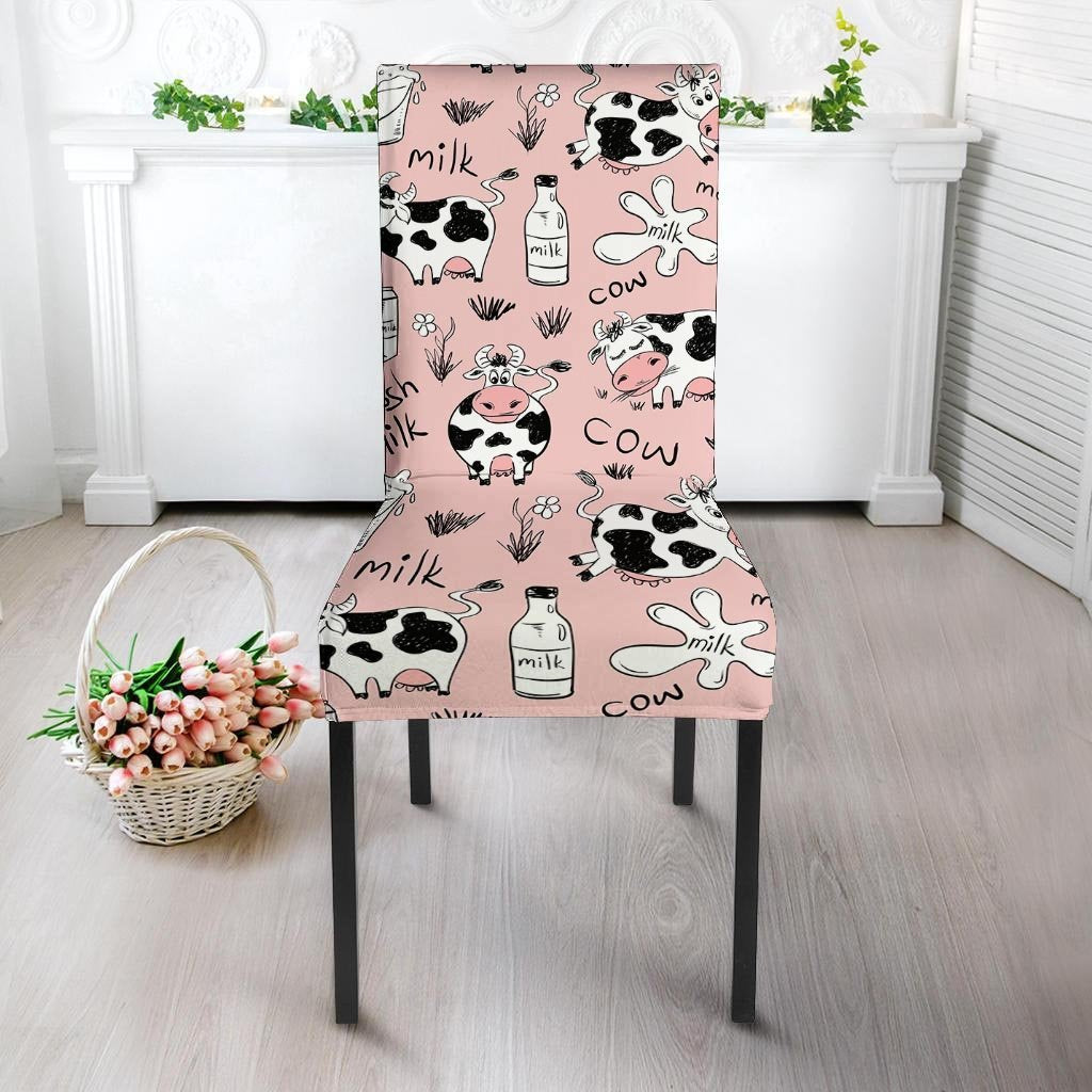 Pink Cow And Milk Print Chair Cover-grizzshop