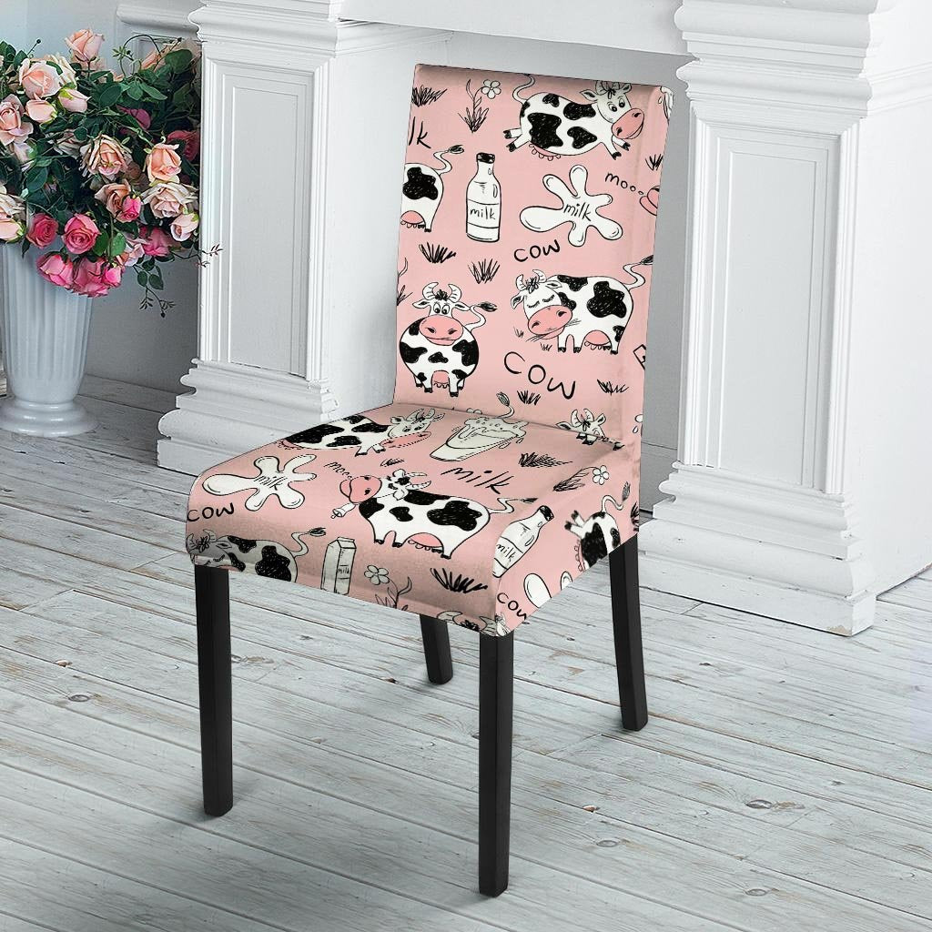 Pink Cow And Milk Print Chair Cover-grizzshop
