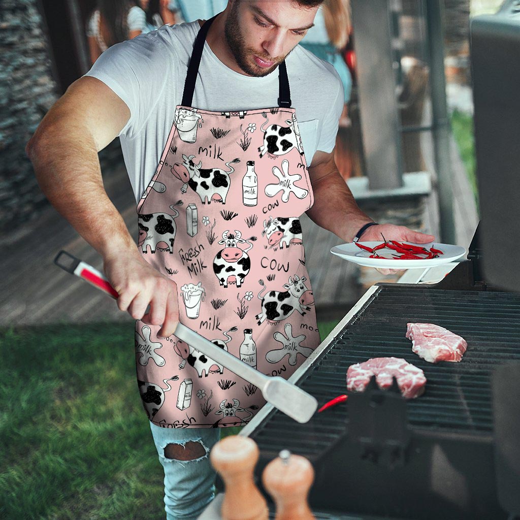 Pink Cow And Milk Print Men's Apron-grizzshop