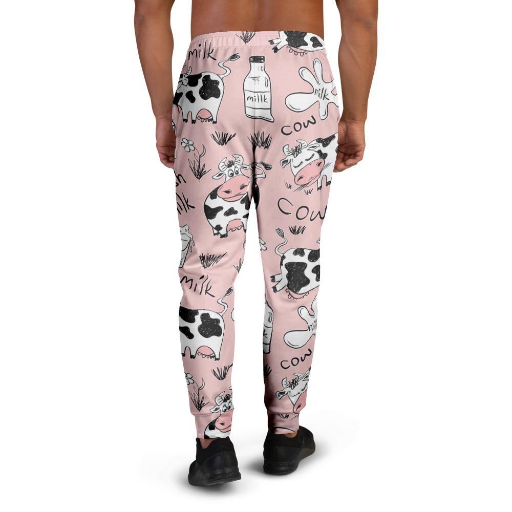 Pink Cow And Milk Print Men's Joggers-grizzshop