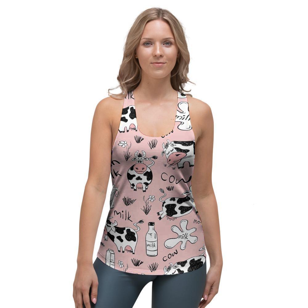 Pink Cow And Milk Print Women's Racerback Tank Top-grizzshop