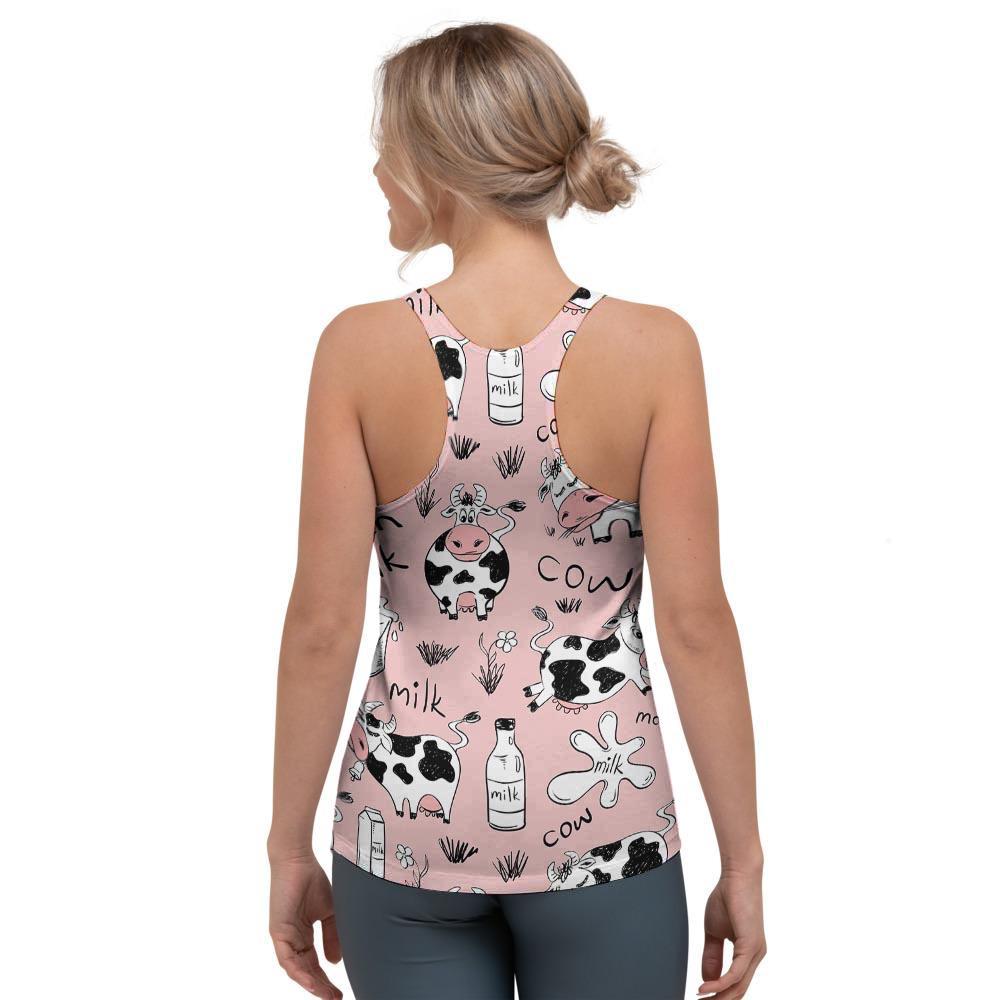 Pink Cow And Milk Print Women's Racerback Tank Top-grizzshop