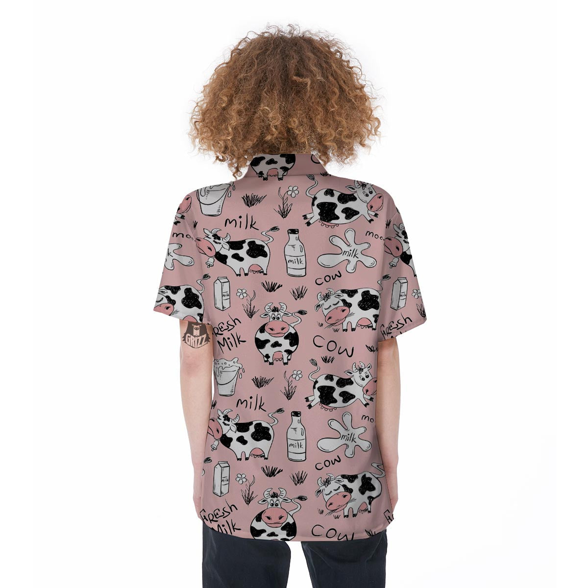 Pink Cow And Milk Print Women's Short Sleeve Shirts-grizzshop