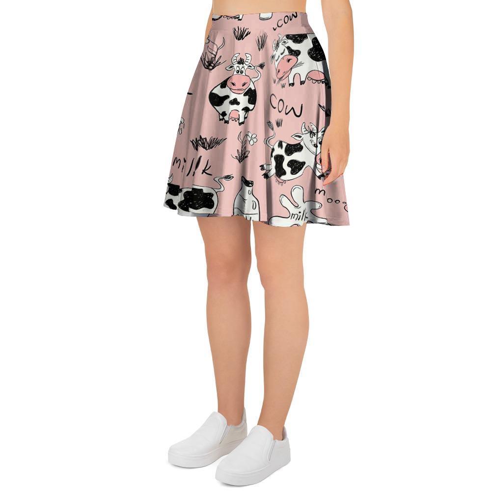 Pink Cow And Milk Print Women's Skirt-grizzshop