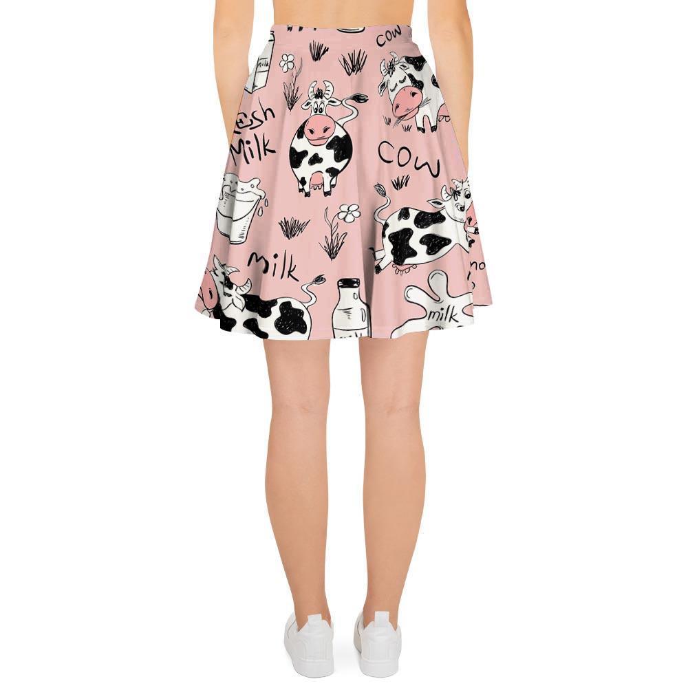 Pink Cow And Milk Print Women's Skirt-grizzshop