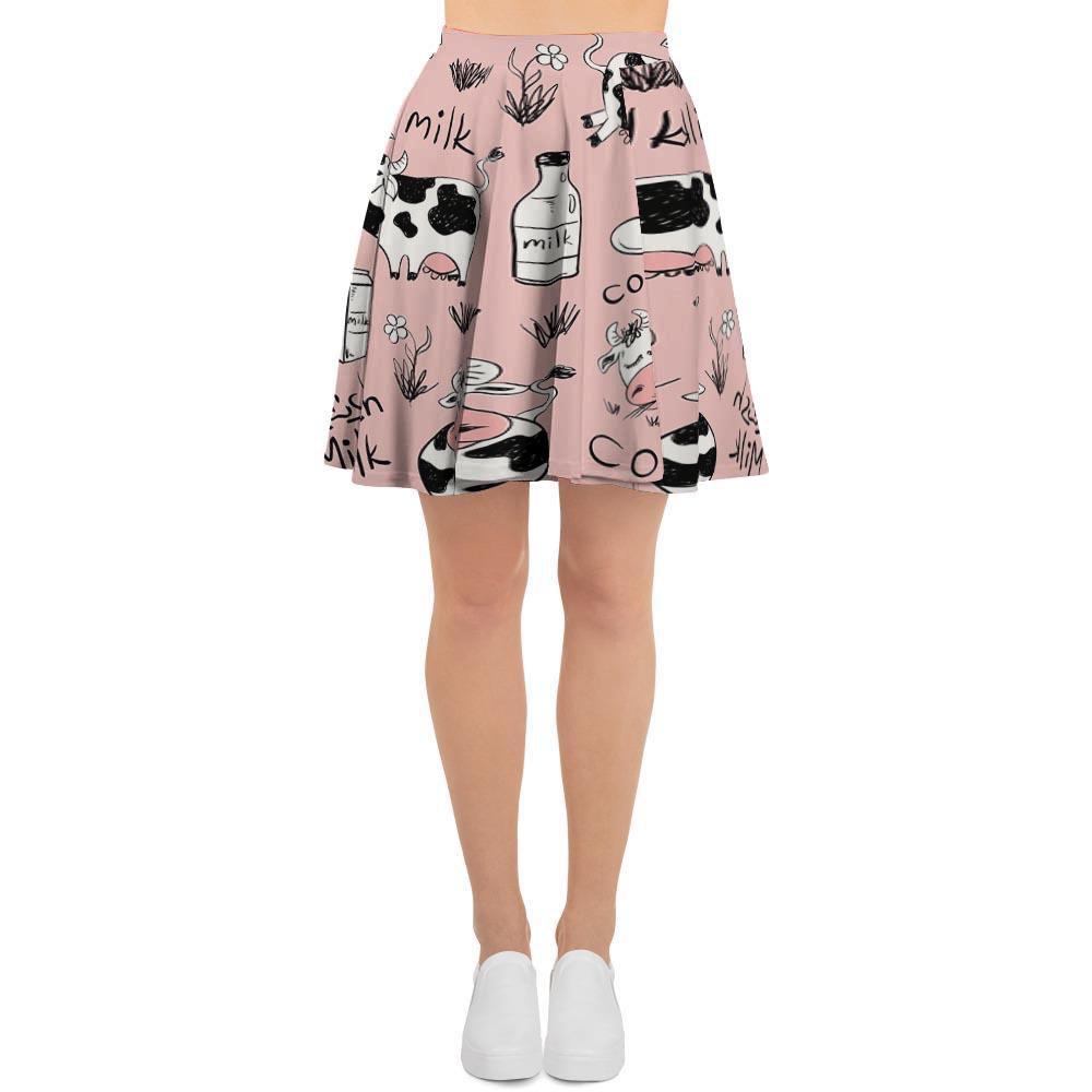 Pink Cow And Milk Print Women's Skirt-grizzshop