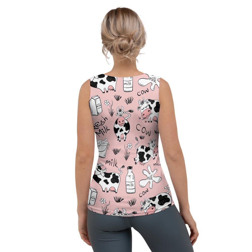 Pink Cow And Milk Print Women's Tank Top-grizzshop