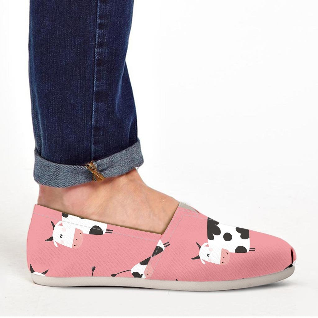 Pink Cow Pattern Print Canvas Shoes-grizzshop