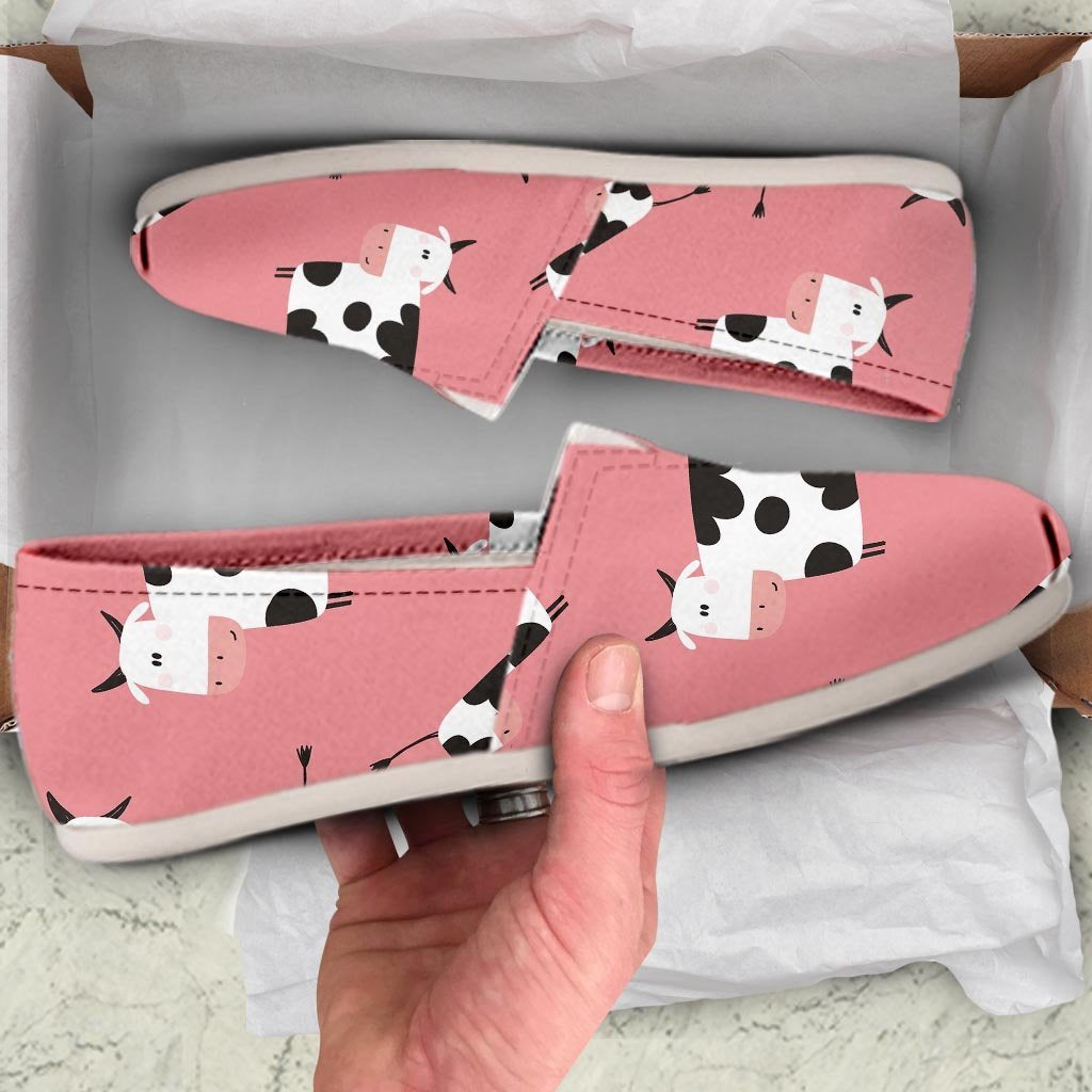 Pink Cow Pattern Print Canvas Shoes-grizzshop