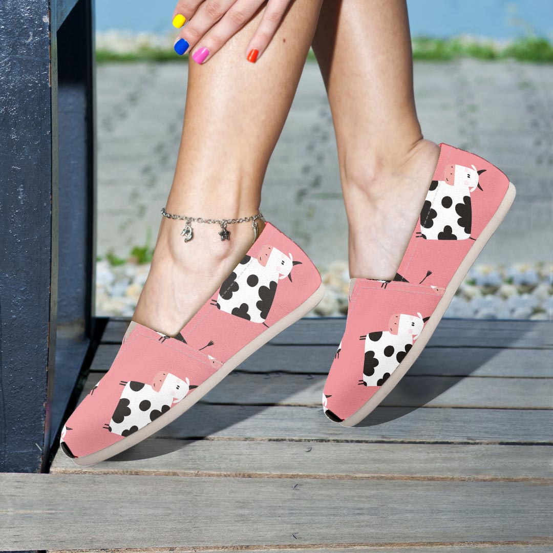 Pink Cow Pattern Print Canvas Shoes-grizzshop