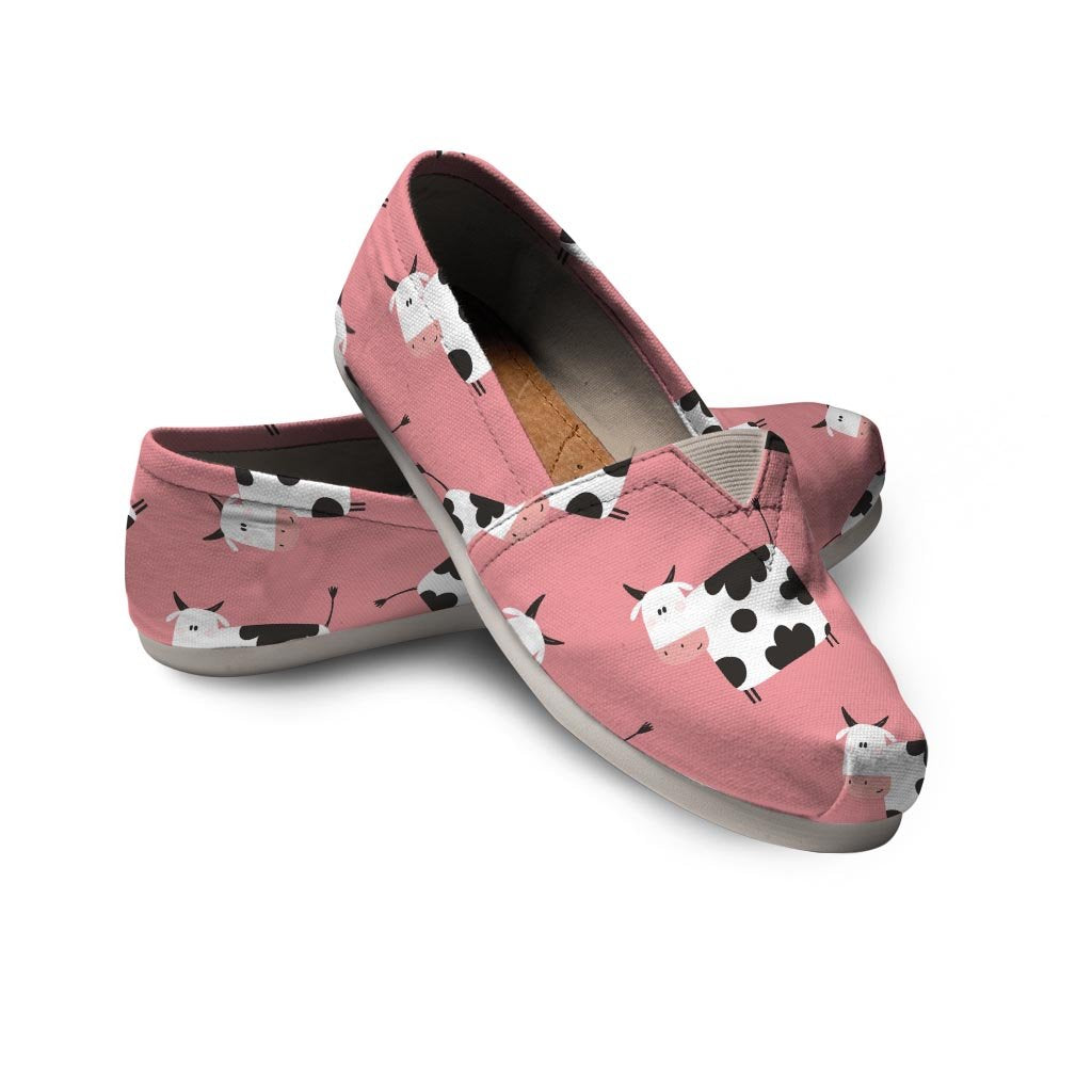 Pink Cow Pattern Print Canvas Shoes-grizzshop