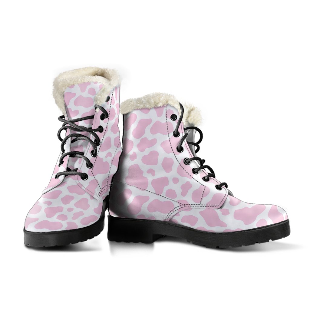 Pink Cow Pattern Print Comfy Winter Boots-grizzshop