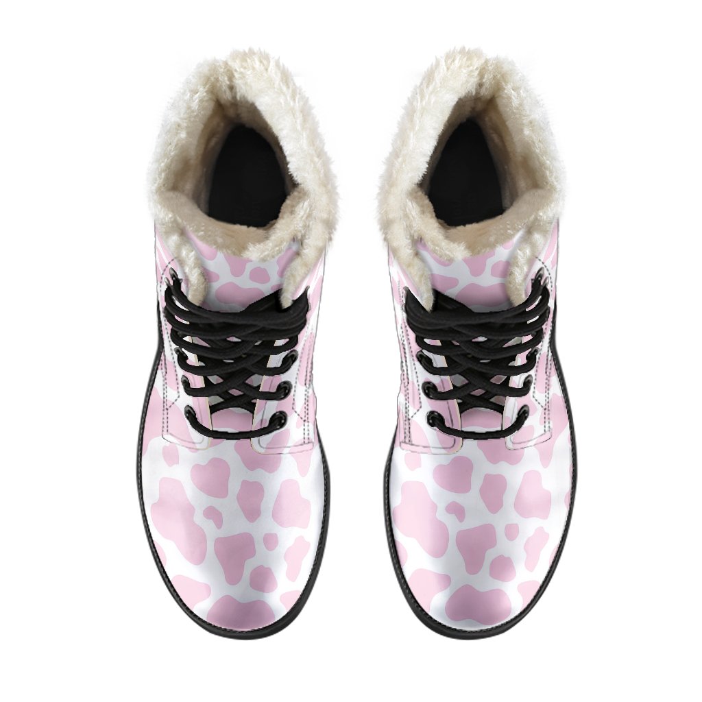 Pink Cow Pattern Print Comfy Winter Boots-grizzshop
