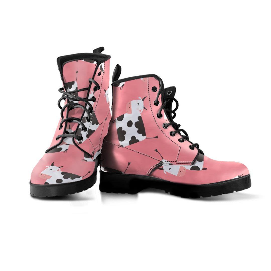 Pink Cow Pattern Print Men's Boots-grizzshop