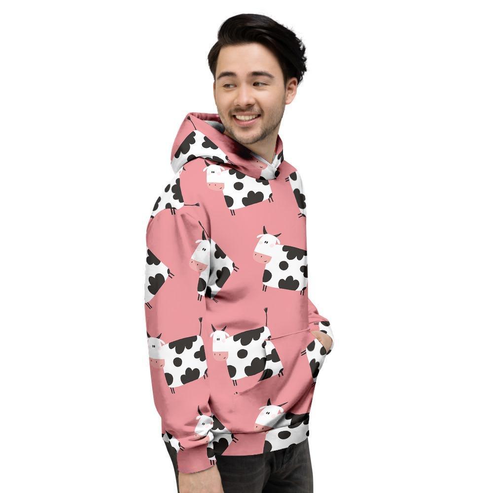 Pink Cow Pattern Print Men's Hoodie-grizzshop