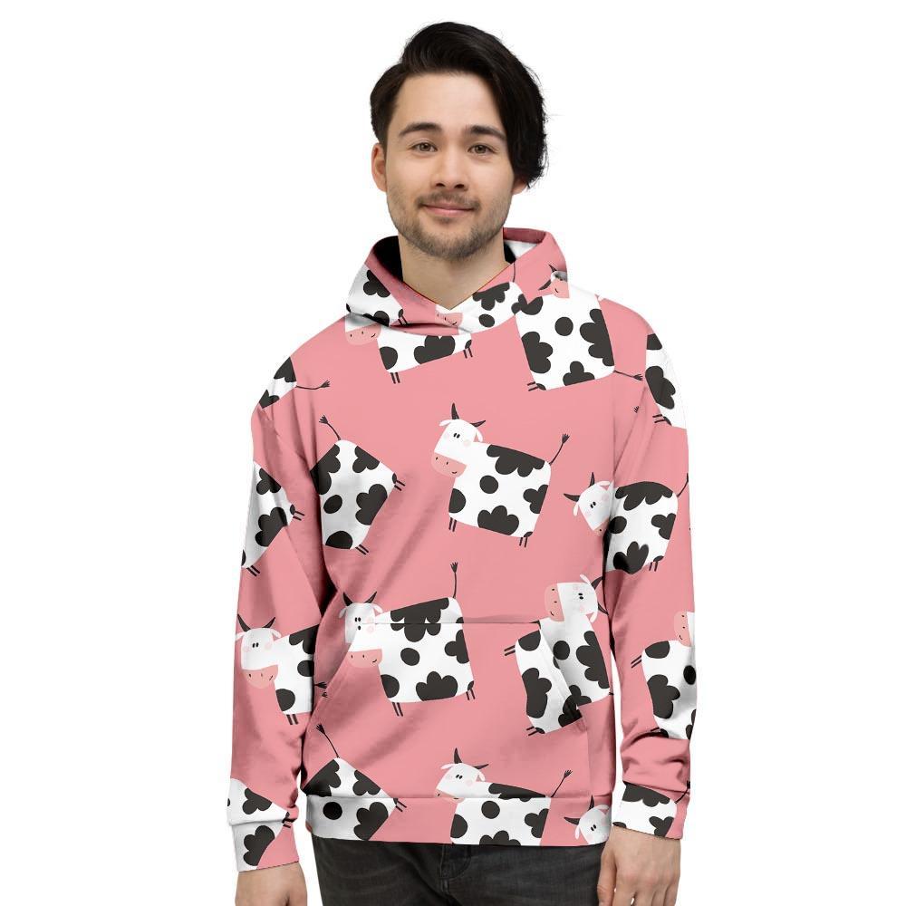 Pink Cow Pattern Print Men's Hoodie-grizzshop