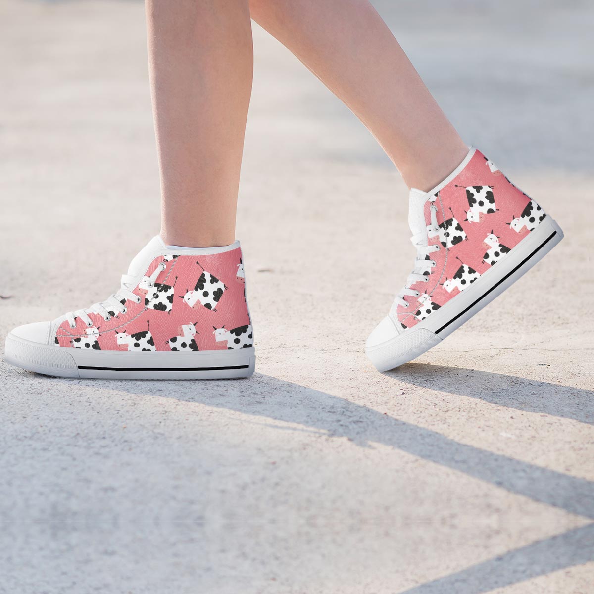 Pink Cow Pattern Print Women's High Top Shoes-grizzshop