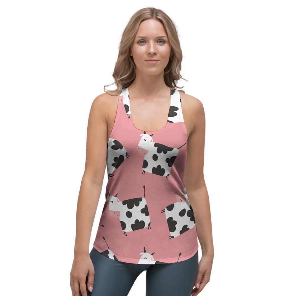 Pink Cow Pattern Print Women's Racerback Tank Top-grizzshop