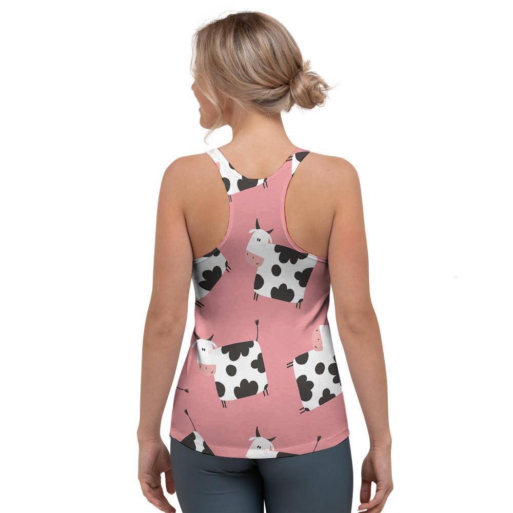 Pink Cow Pattern Print Women's Racerback Tank Top-grizzshop