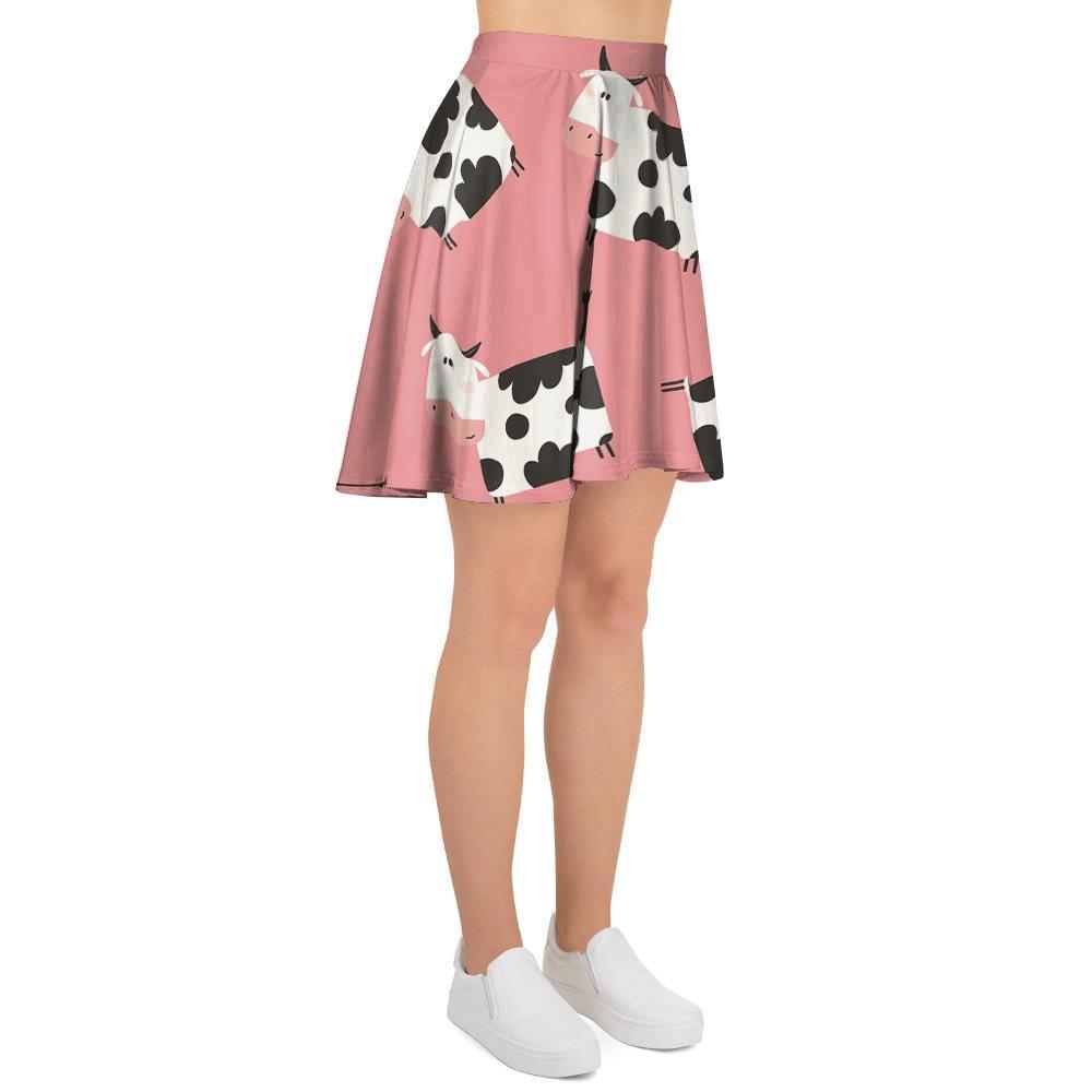 Pink Cow Pattern Print Women's Skirt-grizzshop