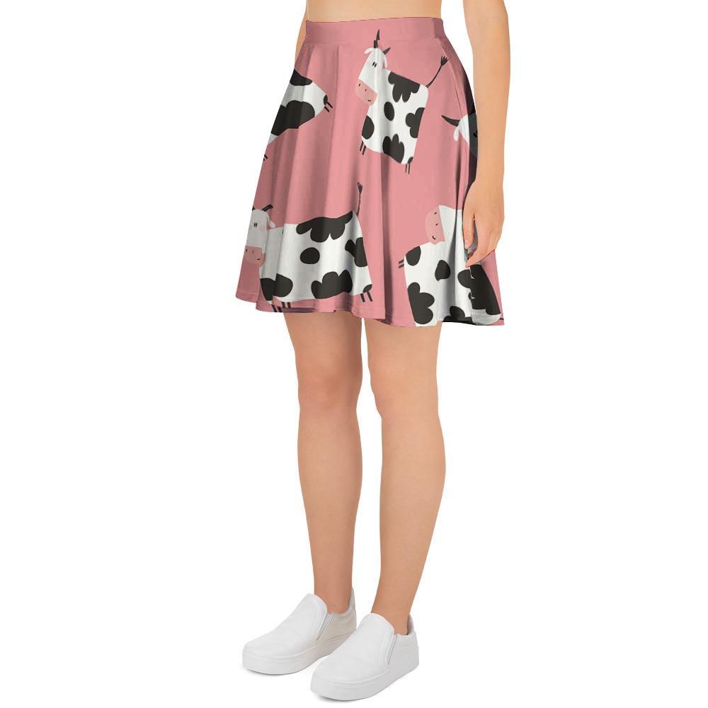 Pink Cow Pattern Print Women's Skirt-grizzshop