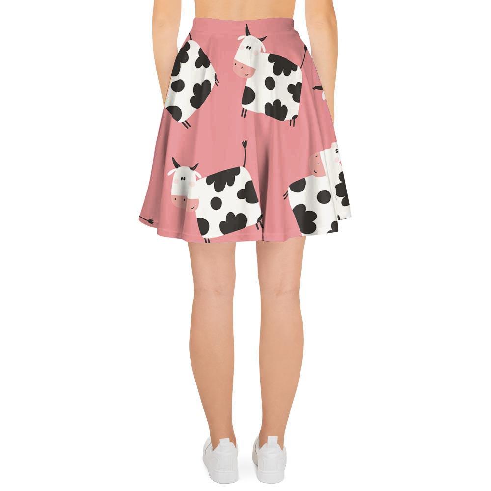 Pink Cow Pattern Print Women's Skirt-grizzshop