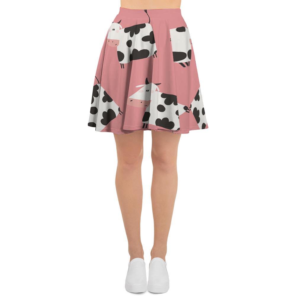 Pink Cow Pattern Print Women's Skirt-grizzshop