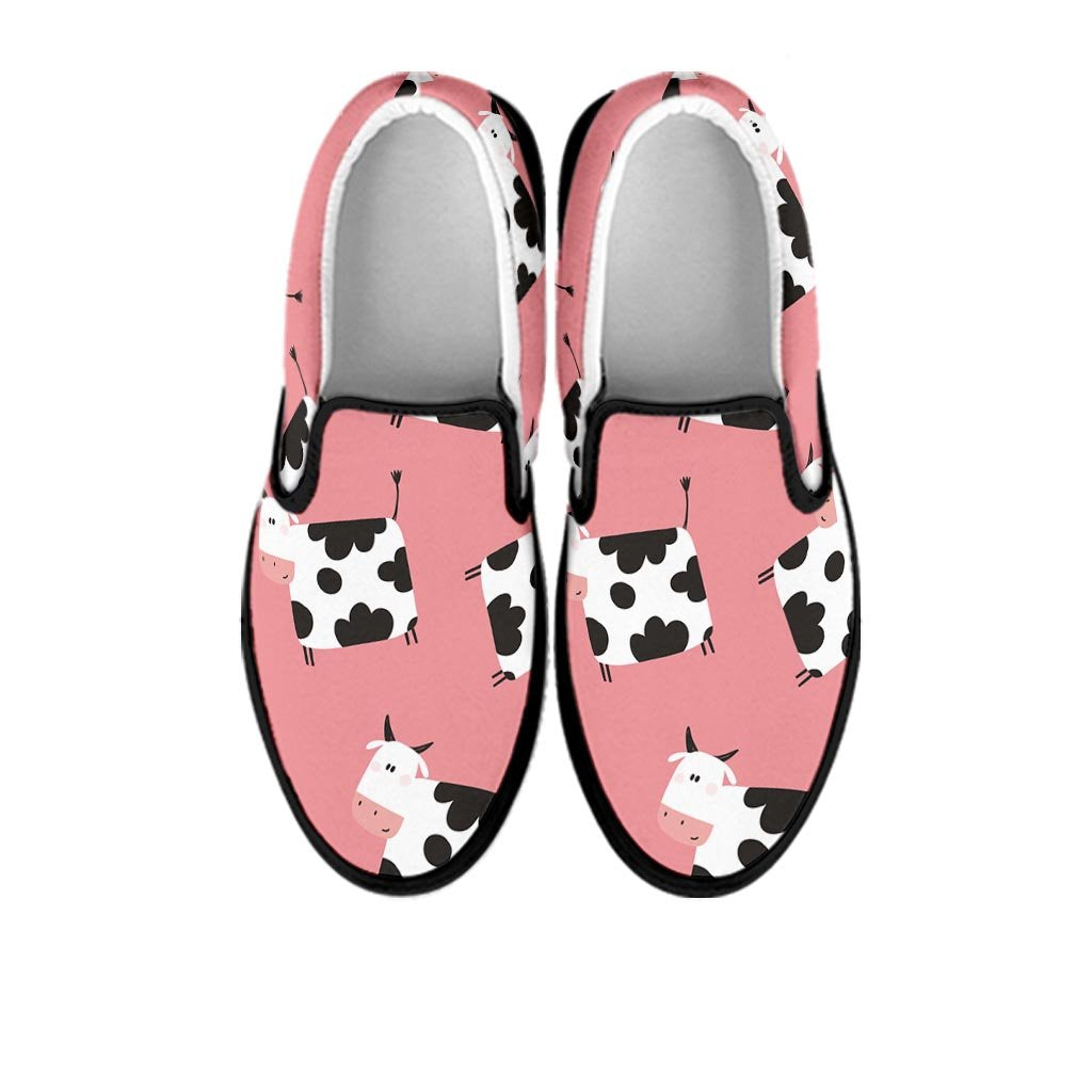 Pink Cow Pattern Print Women's Slip On Sneakers-grizzshop