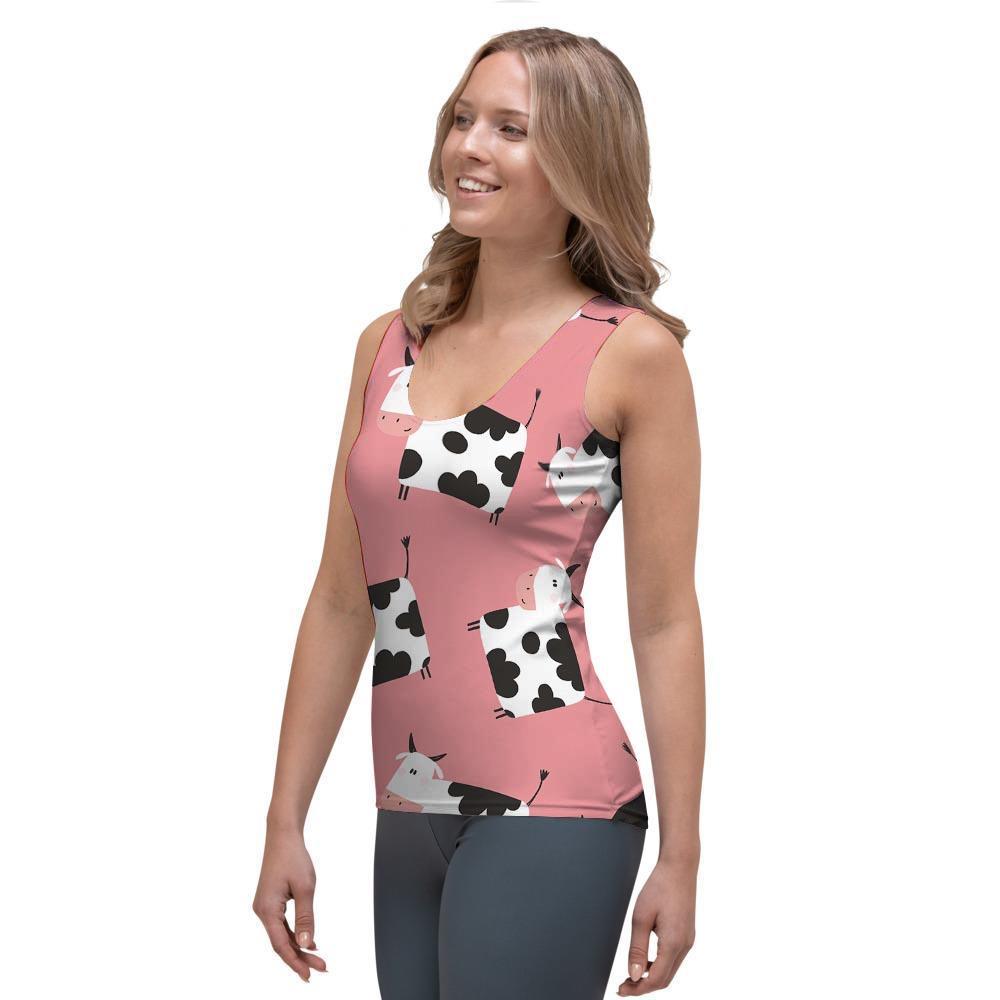 Pink Cow Pattern Print Women's Tank Top-grizzshop