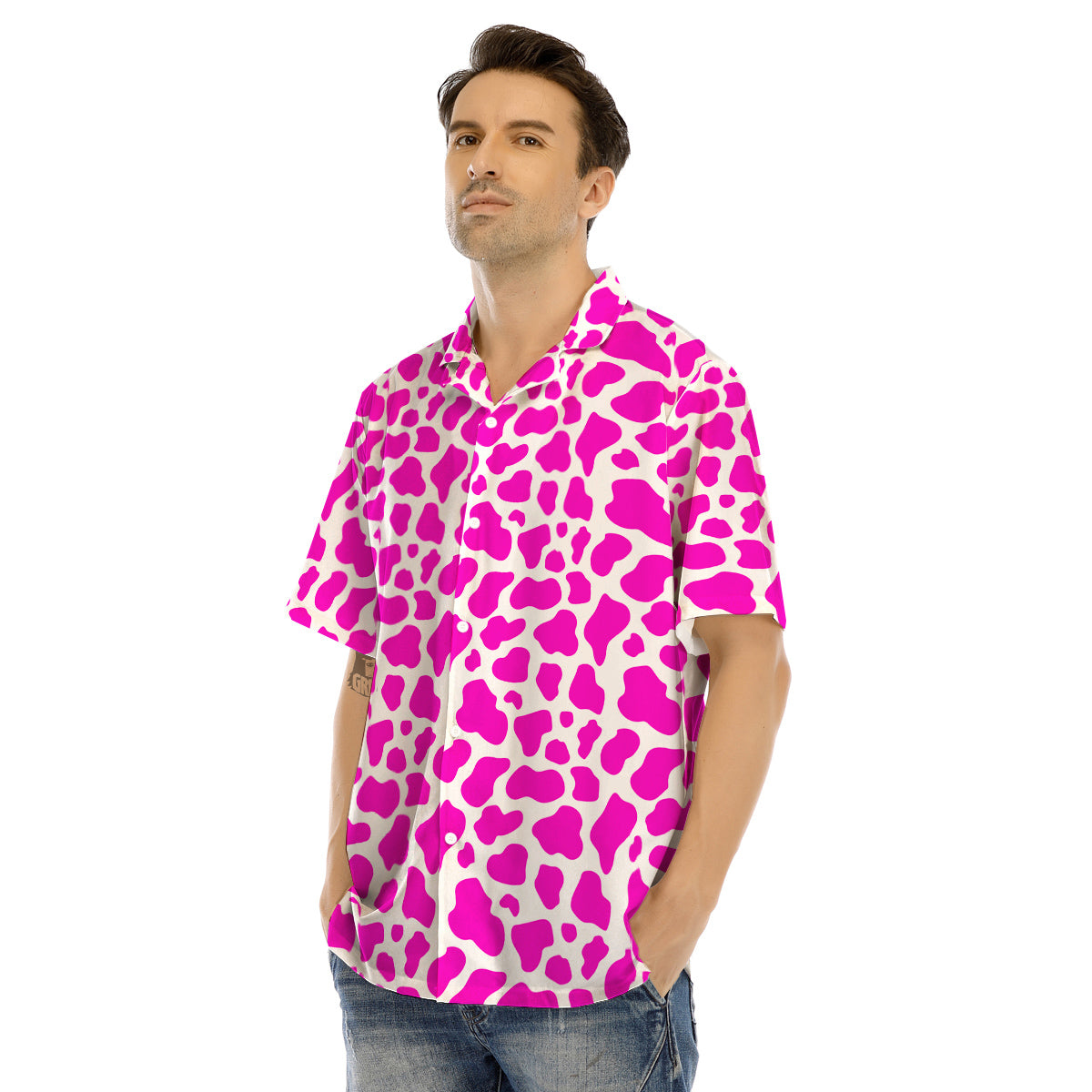 Pink Cow Print Pattern Men’s Hawaiian Shirt-grizzshop