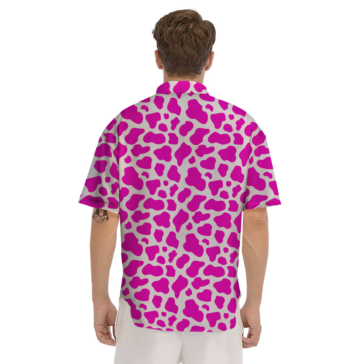 Pink Cow Print Pattern Men's Short Sleeve Shirts-grizzshop