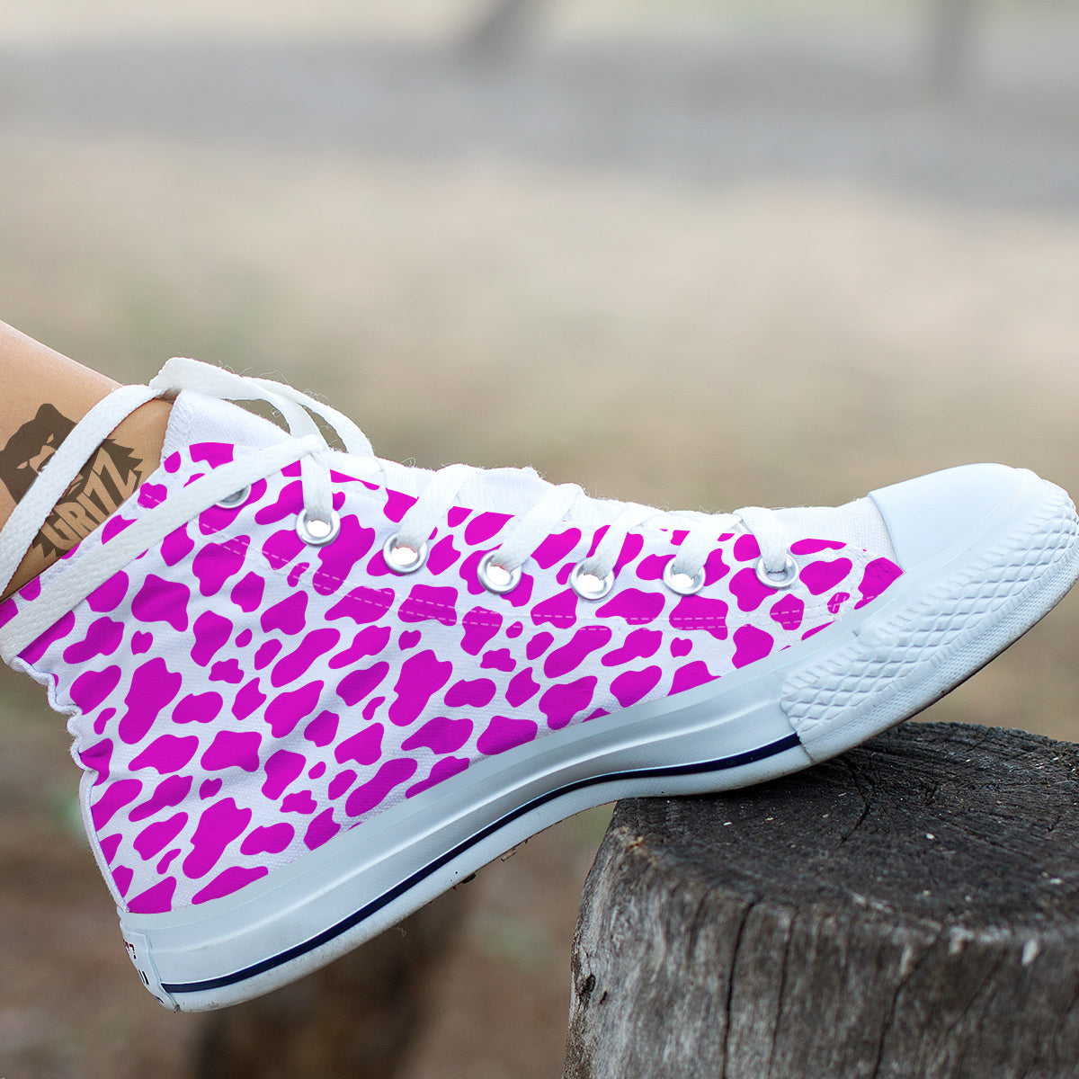 Pink Cow Print Pattern White High Top Shoes-grizzshop