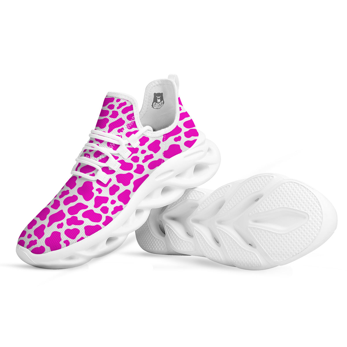 Pink Cow Print Pattern White Running Shoes-grizzshop