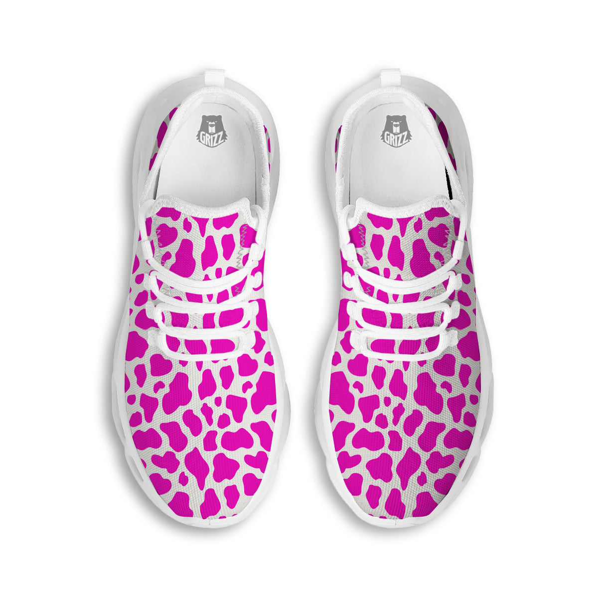 Pink Cow Print Pattern White Running Shoes-grizzshop