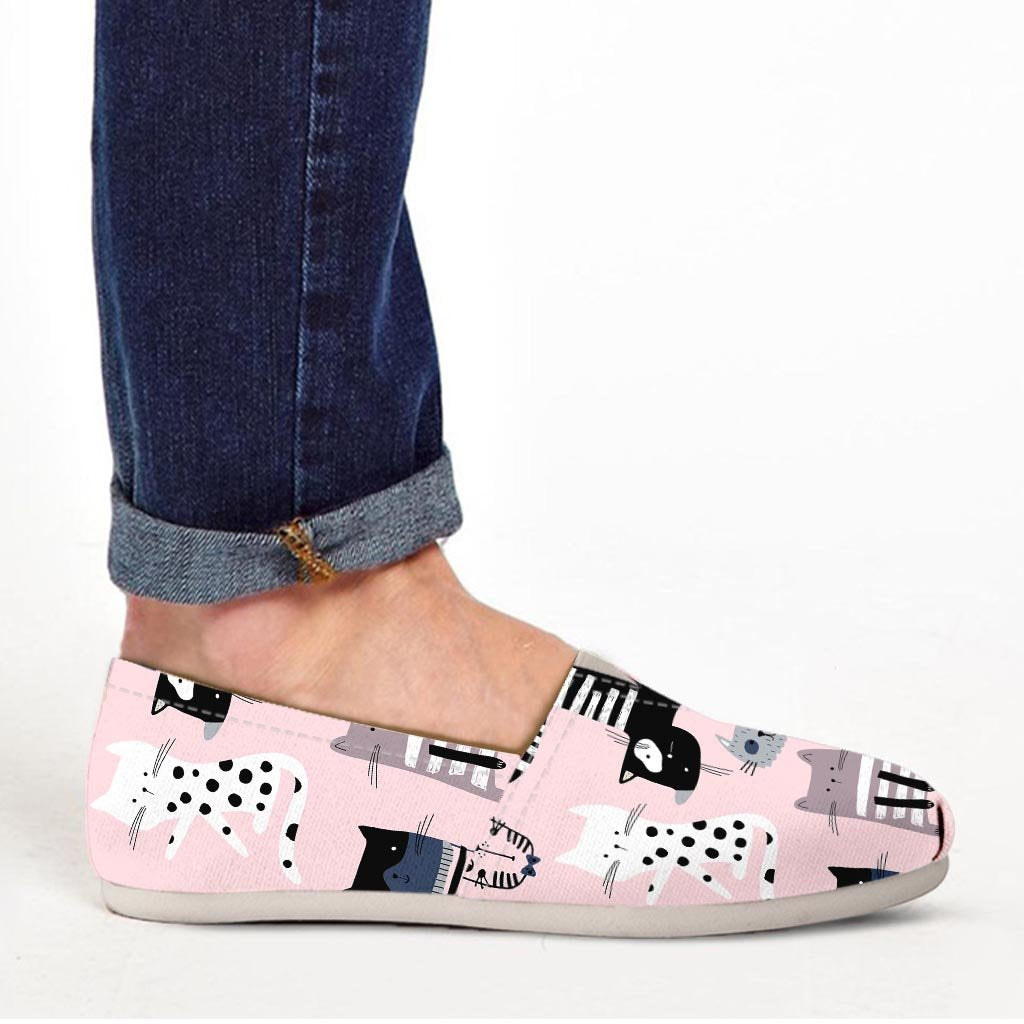 Pink Cute Cat Print Canvas Shoes-grizzshop