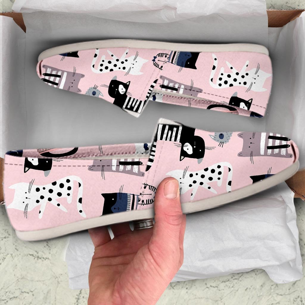 Pink Cute Cat Print Canvas Shoes-grizzshop