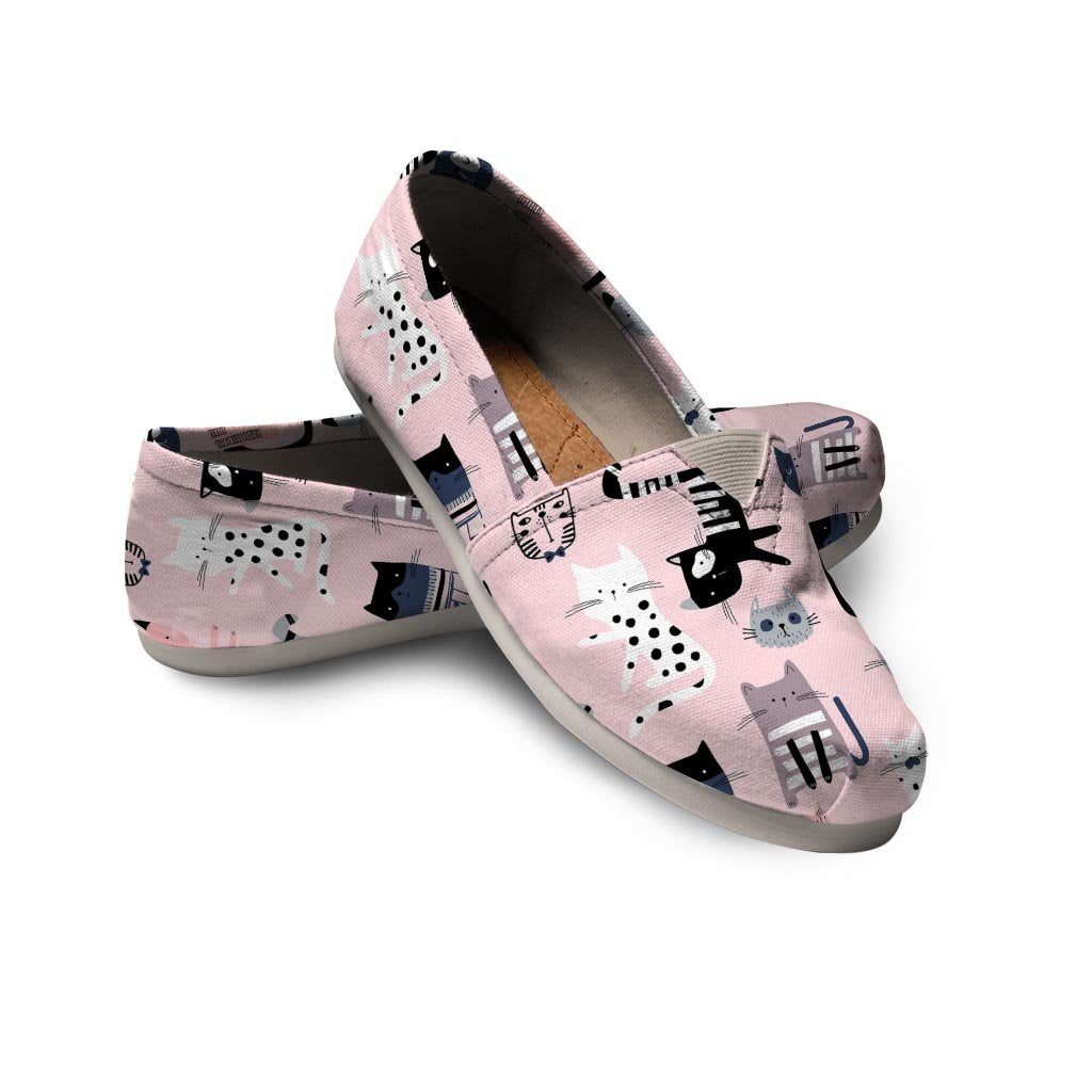 Pink Cute Cat Print Canvas Shoes-grizzshop