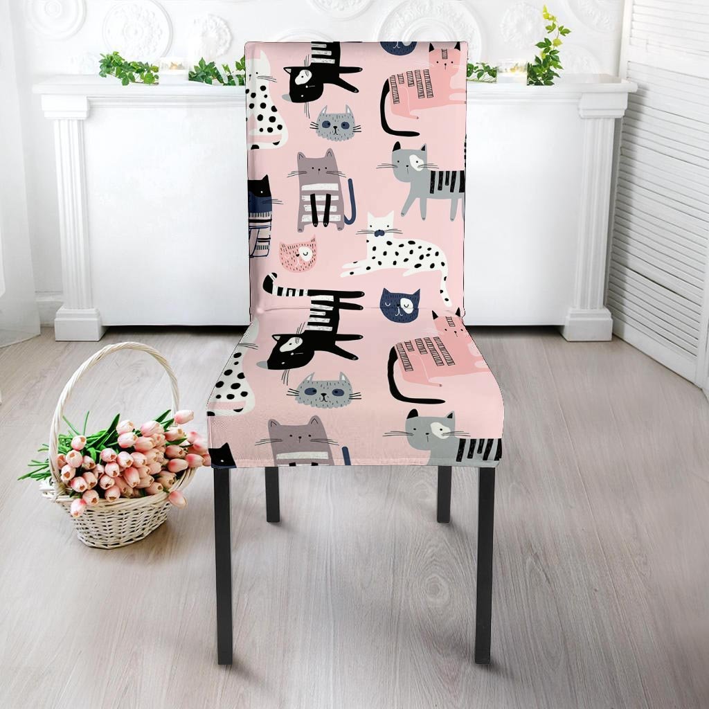 Pink Cute Cat Print Chair Cover-grizzshop